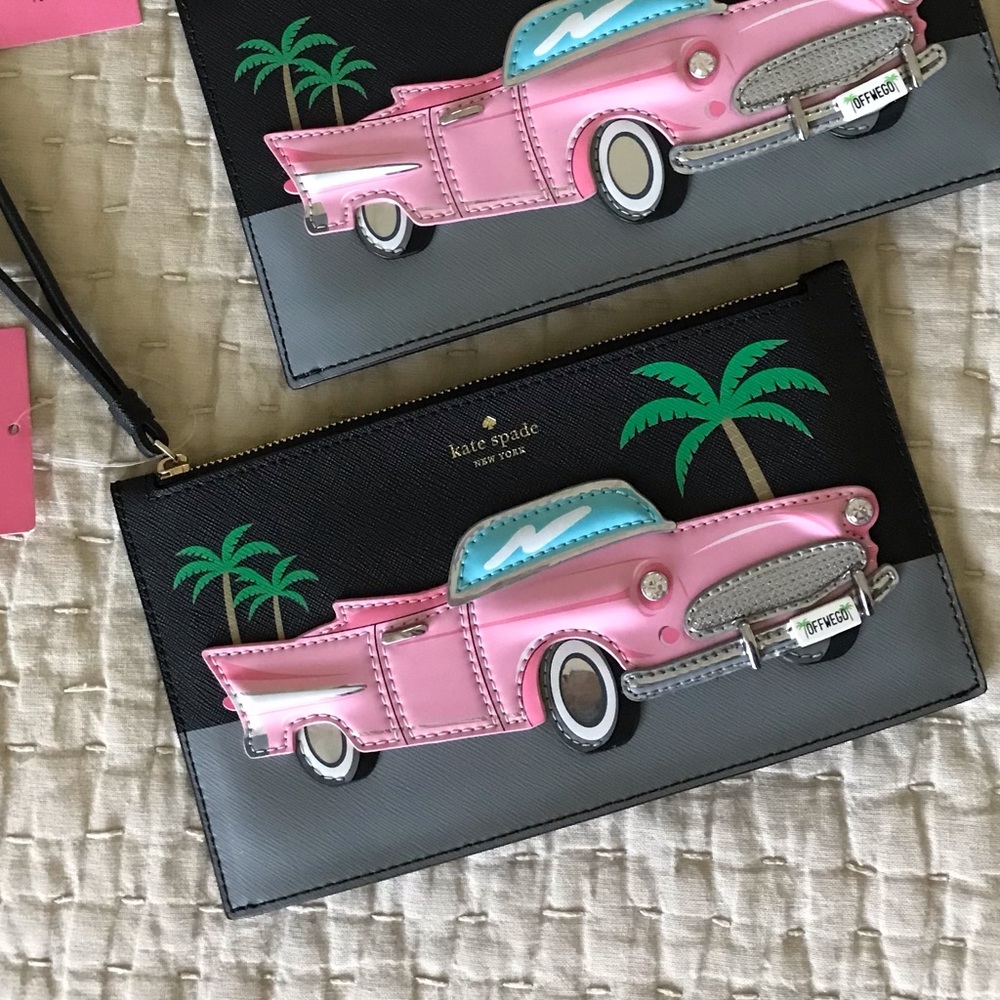 Kate Spade Checking in Pink Cadillac Car Leather Applique Ariah Wristlet